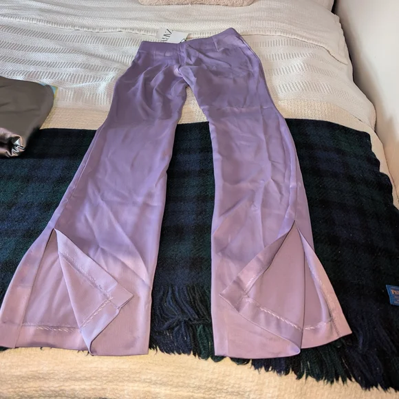 ZARA Lavender Satin-Look Flared Pants - Picture 3 of 4